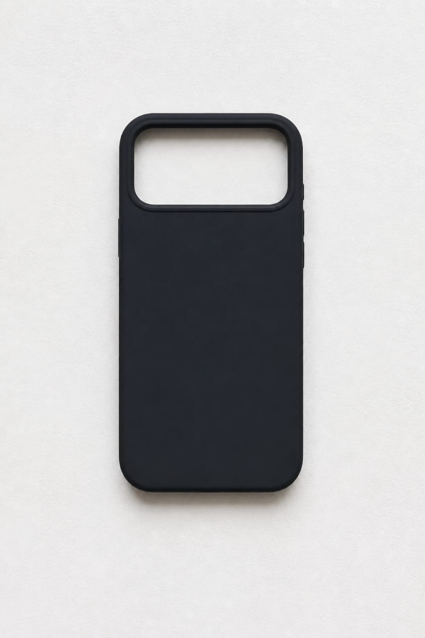 Forro de silicona premium minimalista para iPhone 17 Pro Max · Serie Essential · Modelo 12, iPhone 17 Pro Max / 18 Pro Max · Negro