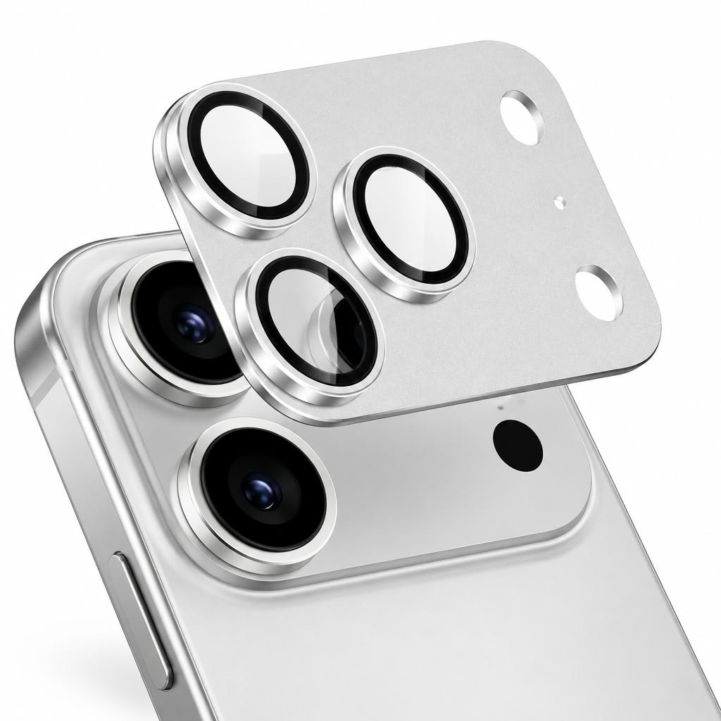 Protector de cámara de aluminio y vidrio 9H para iPhone 17 Pro Max · Modelo 1, iPhone 17 Pro Max · Plateado