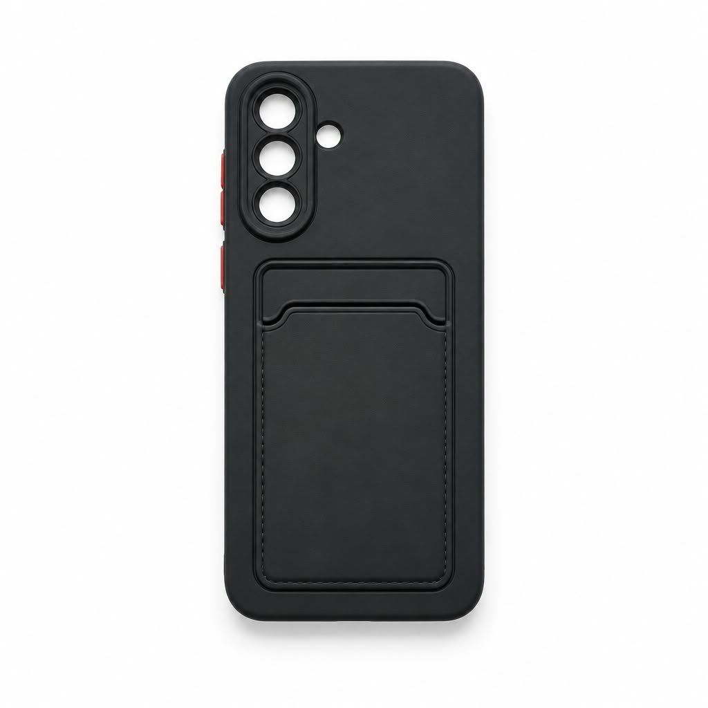 Forro de silicona con tarjetero para Samsung A16 · Serie Essential · Modelo 7, Samsung A16 · Negro